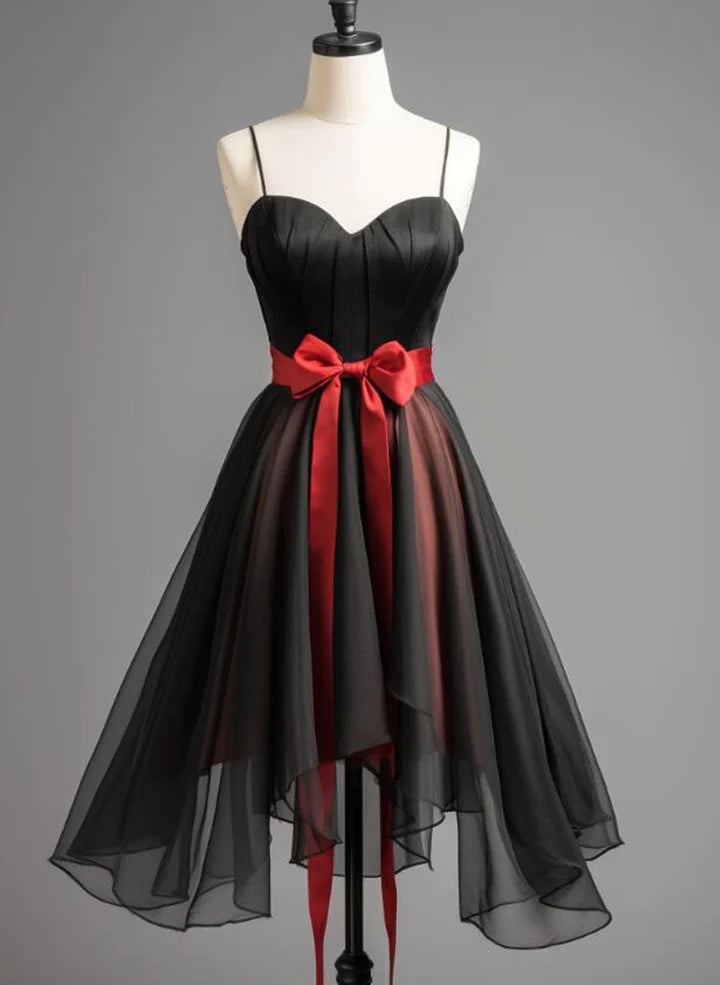 Black and Red Chiffon Sweetheart Party Dress Chiffon Short Homecoming Dress