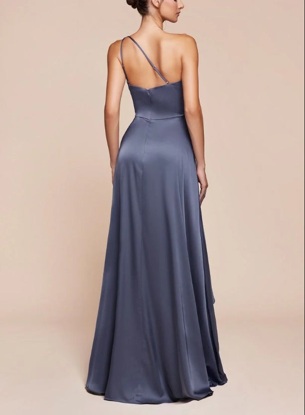 DingJiDress New Pattern Wedding Guest Dress One Shoulder Flowing Asymmetrical Skirt Open Back Adjustable Asymmetrical Strap Side Fork Black Formal Dress Evening Dress