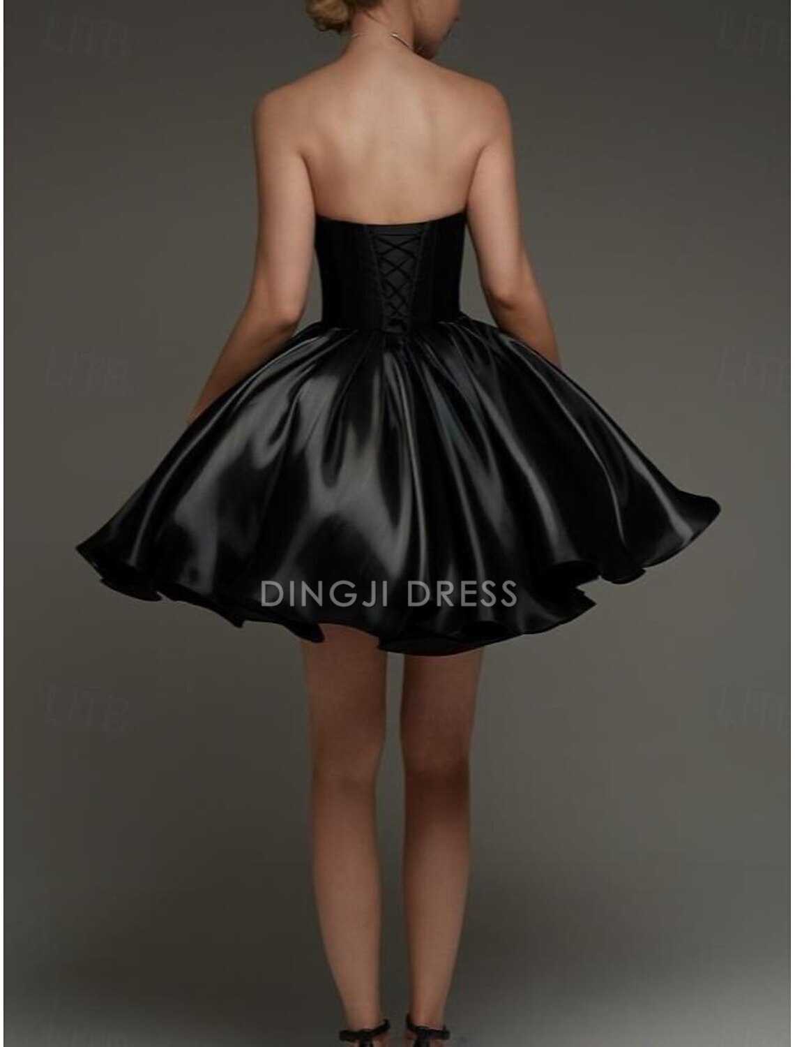 DingJiDress Hot Sale Short Prom Dress A-Line Corsets Dress Holiday Graduation Sleeveless Strapless Satin with Ruched New Homecoming Dress