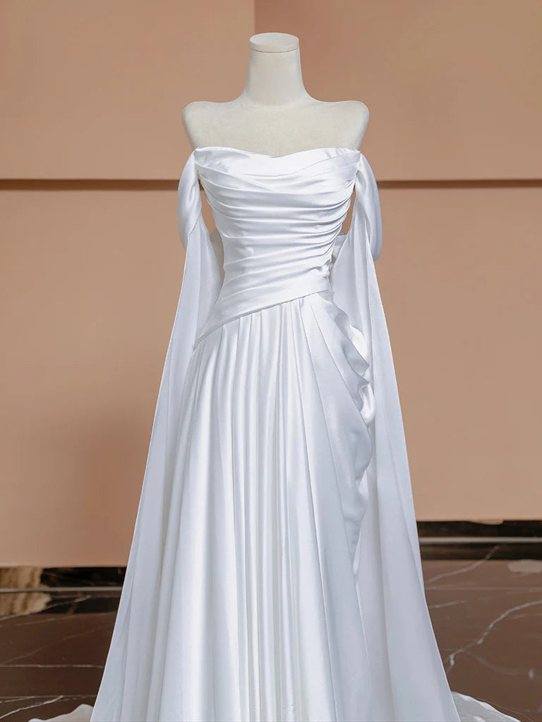A-Line Satin White Long Prom Dress White Long Formal Dress
