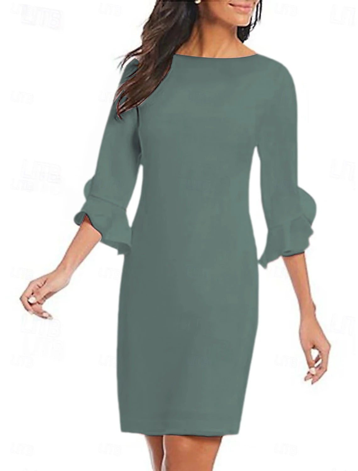 Sheath Cocktail Dresses Minimalist Dress Cocktail Party Knee Length 3/4 Length Sleeve Jewel Neck Fall Wedding Guest Chiffon with Ruffles Derby Dresses