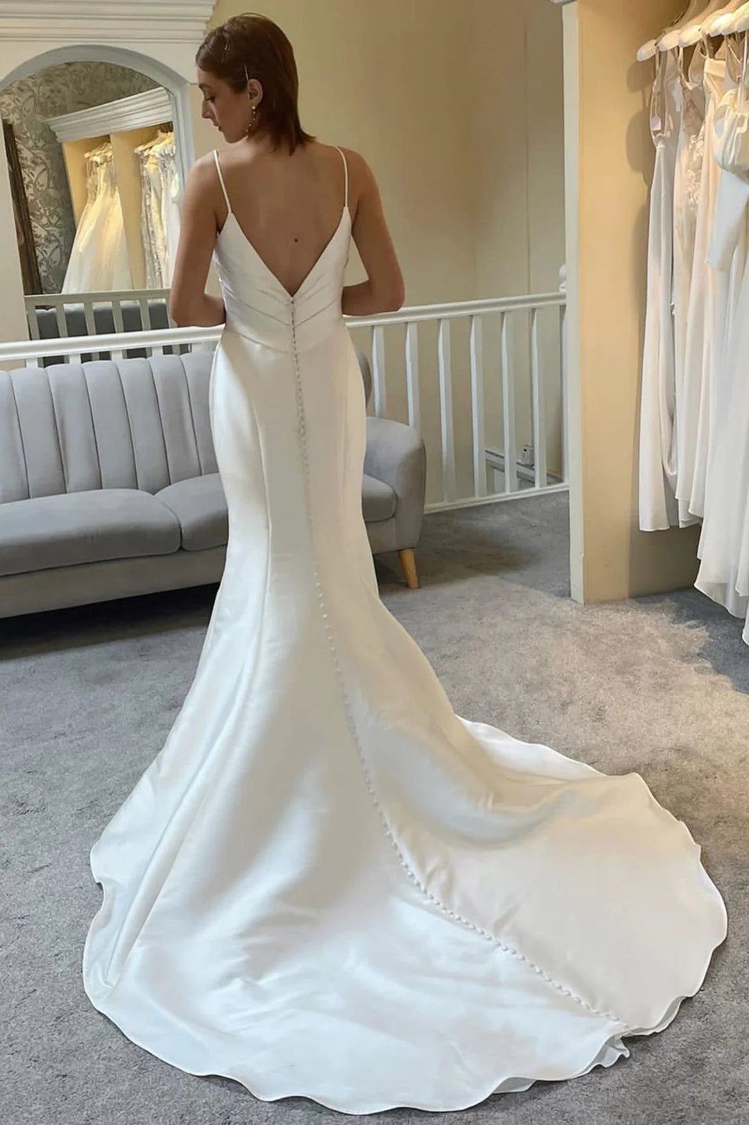 Spaghetti Strap Backless Trumpet Long Wedding Dress