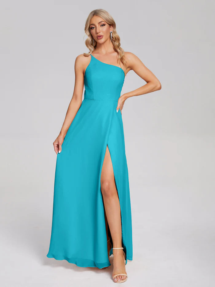 One Shoulder Chiffon Prom Dress with Side Slit