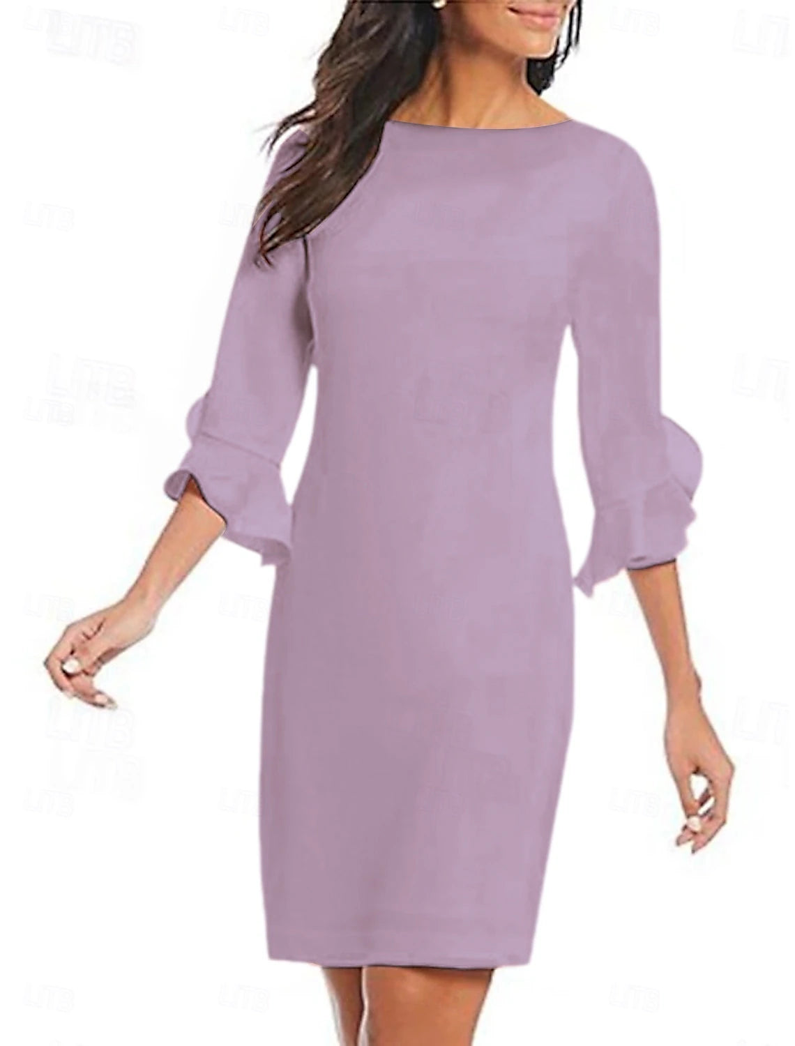 Sheath Cocktail Dresses Minimalist Dress Cocktail Party Knee Length 3/4 Length Sleeve Jewel Neck Fall Wedding Guest Chiffon with Ruffles Derby Dresses