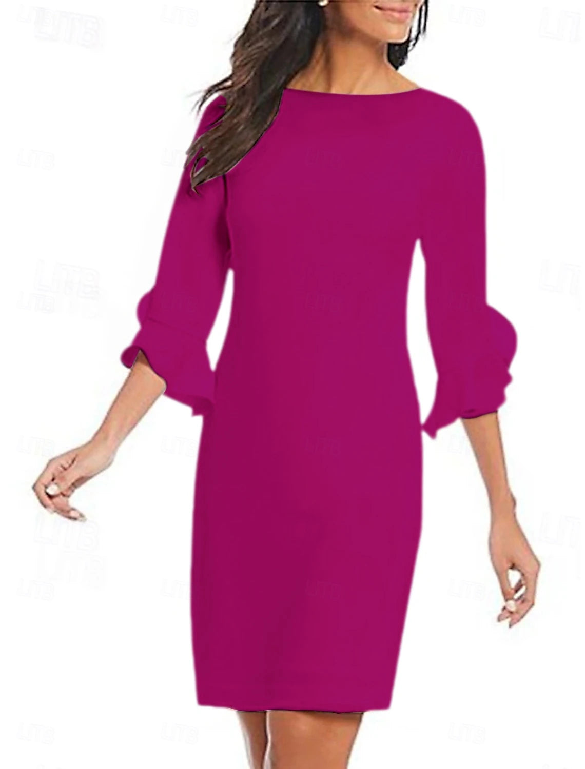 Sheath Cocktail Dresses Minimalist Dress Cocktail Party Knee Length 3/4 Length Sleeve Jewel Neck Fall Wedding Guest Chiffon with Ruffles Derby Dresses