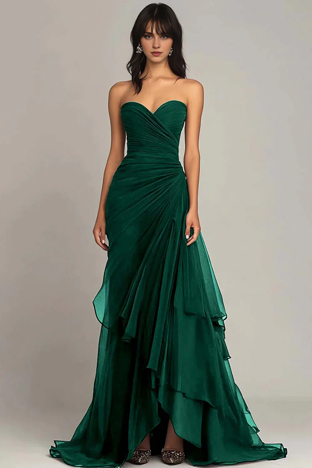 DingJiDress Gorgeous Mermaid Sweetheart Pleated Irregular Long with Ruffles Elegant Prom Dress