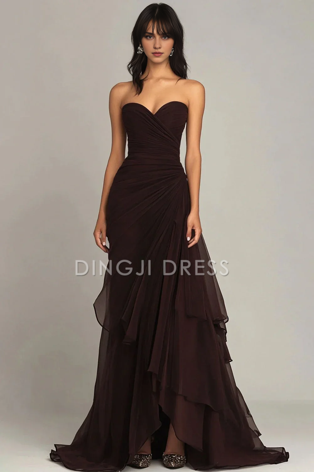 DingJiDress Gorgeous Mermaid Sweetheart Pleated Irregular Long with Ruffles Elegant Prom Dress