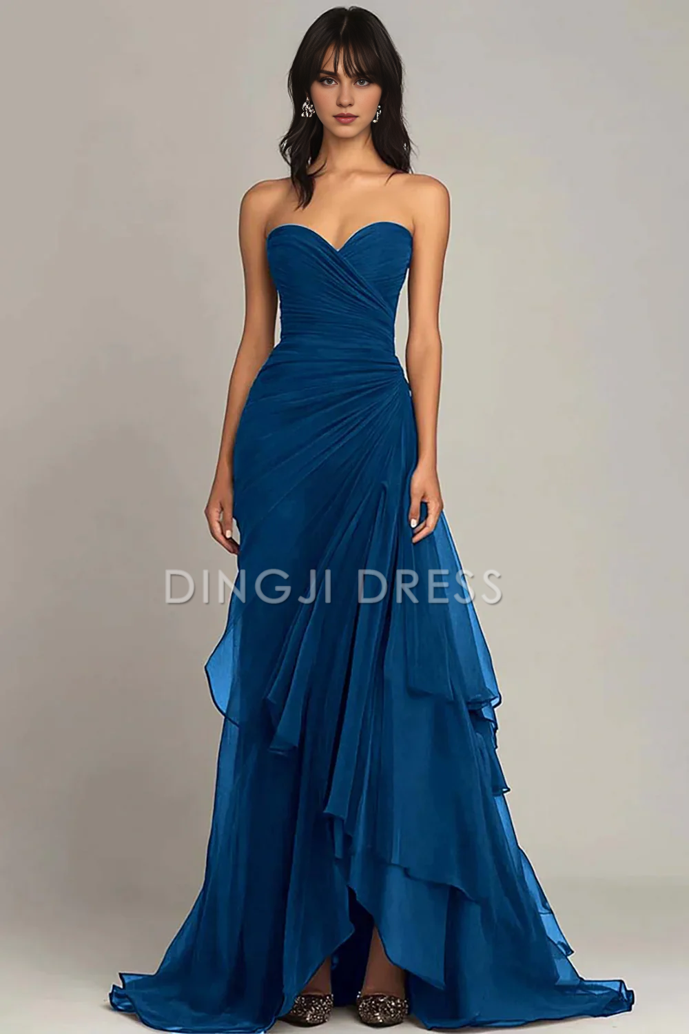 DingJiDress Gorgeous Mermaid Sweetheart Pleated Irregular Long with Ruffles Elegant Prom Dress