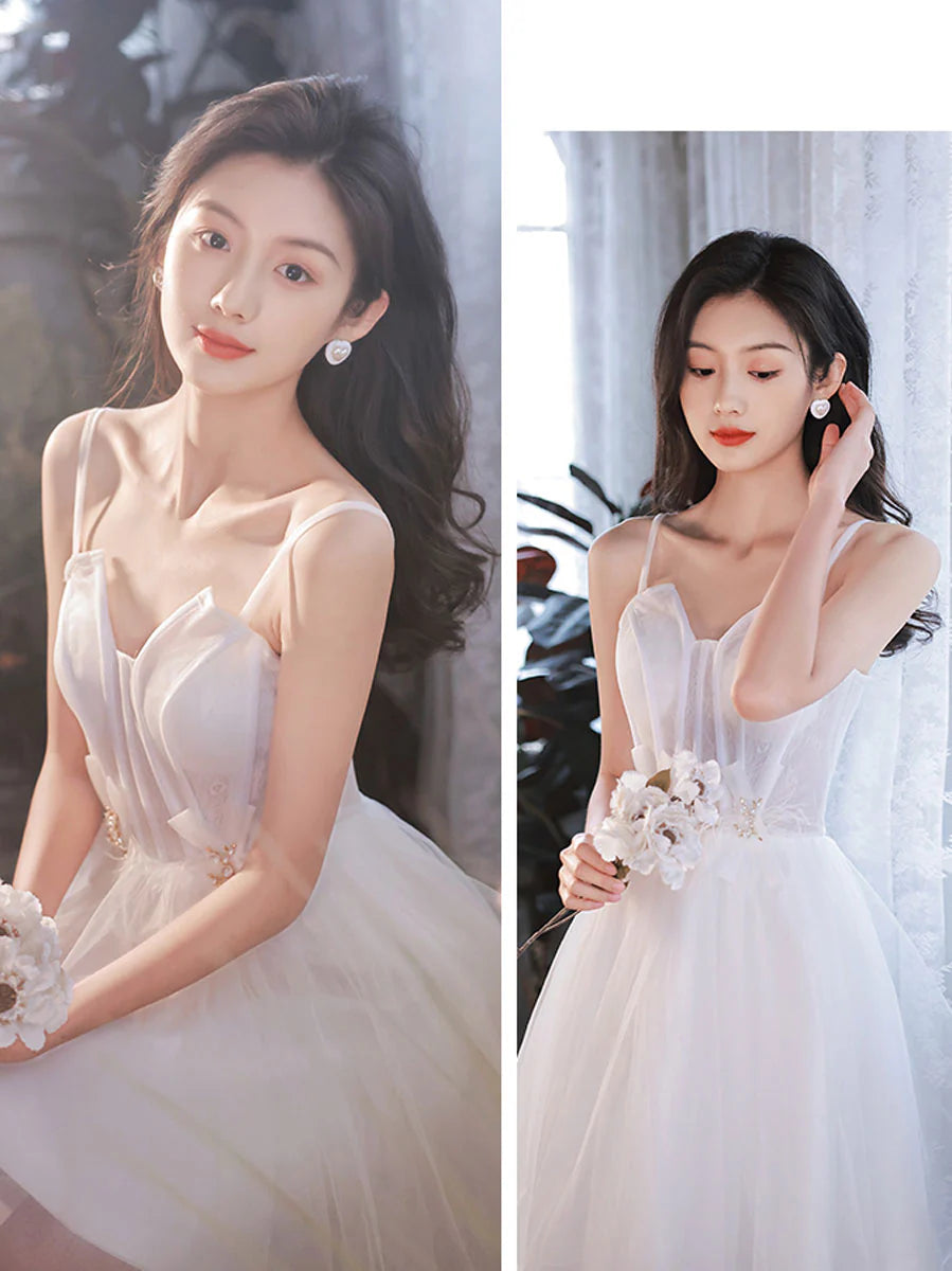 Cute white tulle short prom dress white homecoming dress
