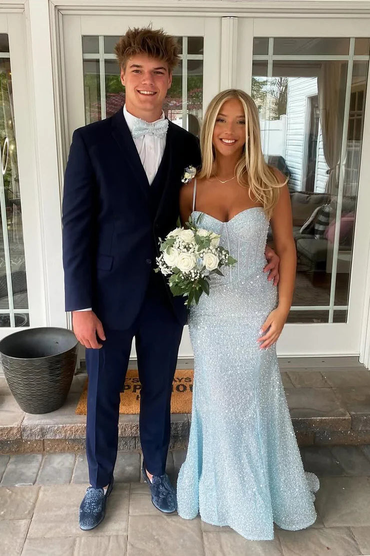 Mermaid Sweetheart Light Blue Sequins Prom Dress