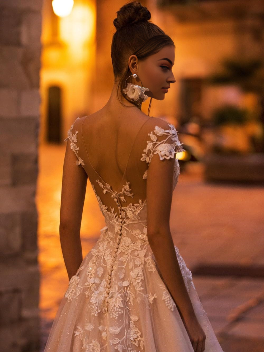 DingJiDress Wedding Dress A-Line V Back Sexy Elegant Glitter Lace Applique Floor Length Long Bridal Gown for Bride Formal Women's Dresses