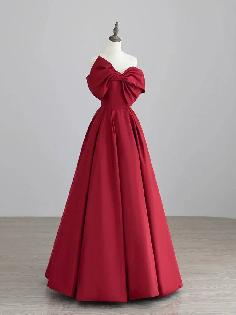 A-Line Satin Dark Red Long Prom Dress Dark Red Long Formal Dress