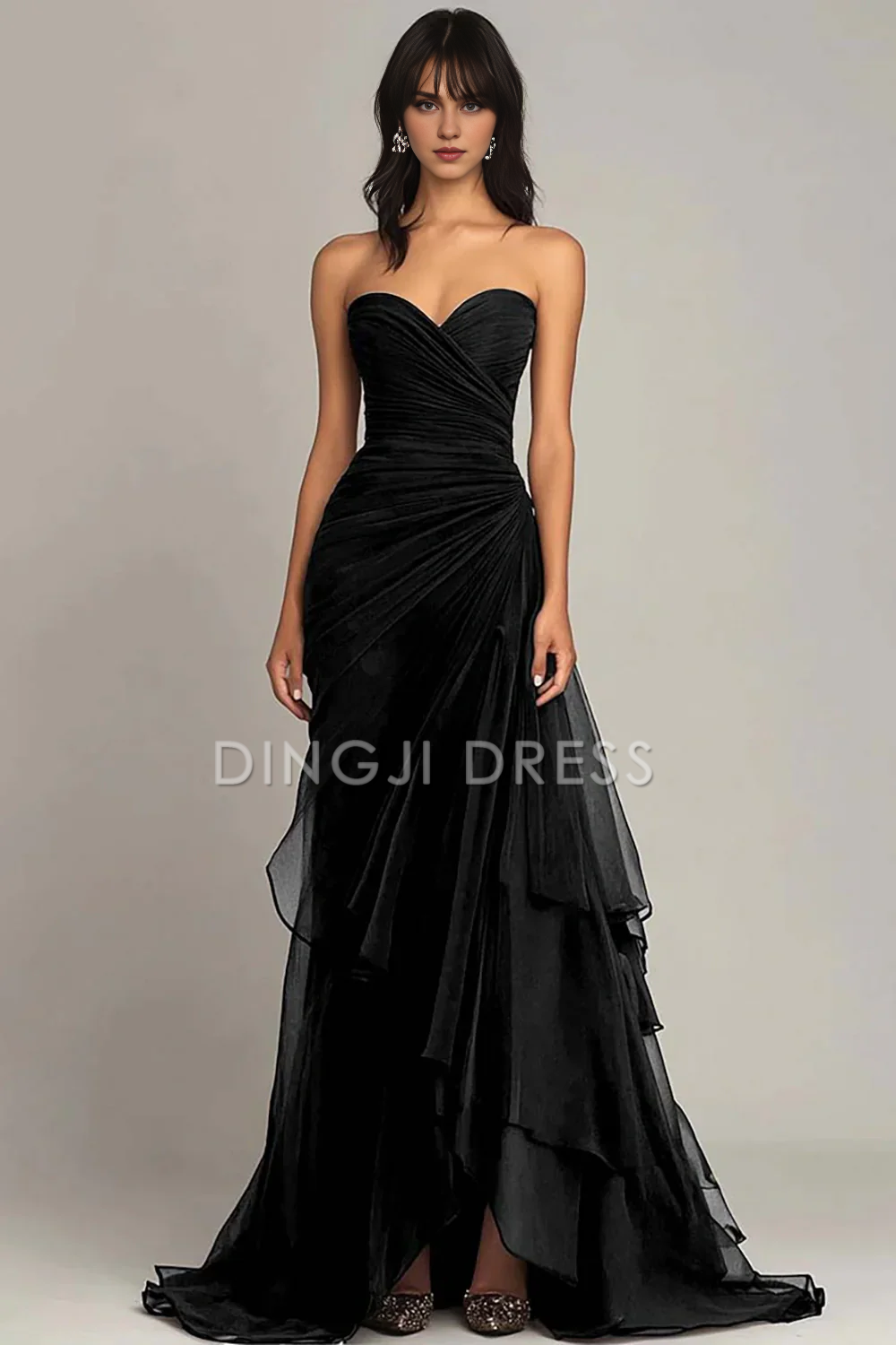 DingJiDress Gorgeous Mermaid Sweetheart Pleated Irregular Long with Ruffles Elegant Prom Dress