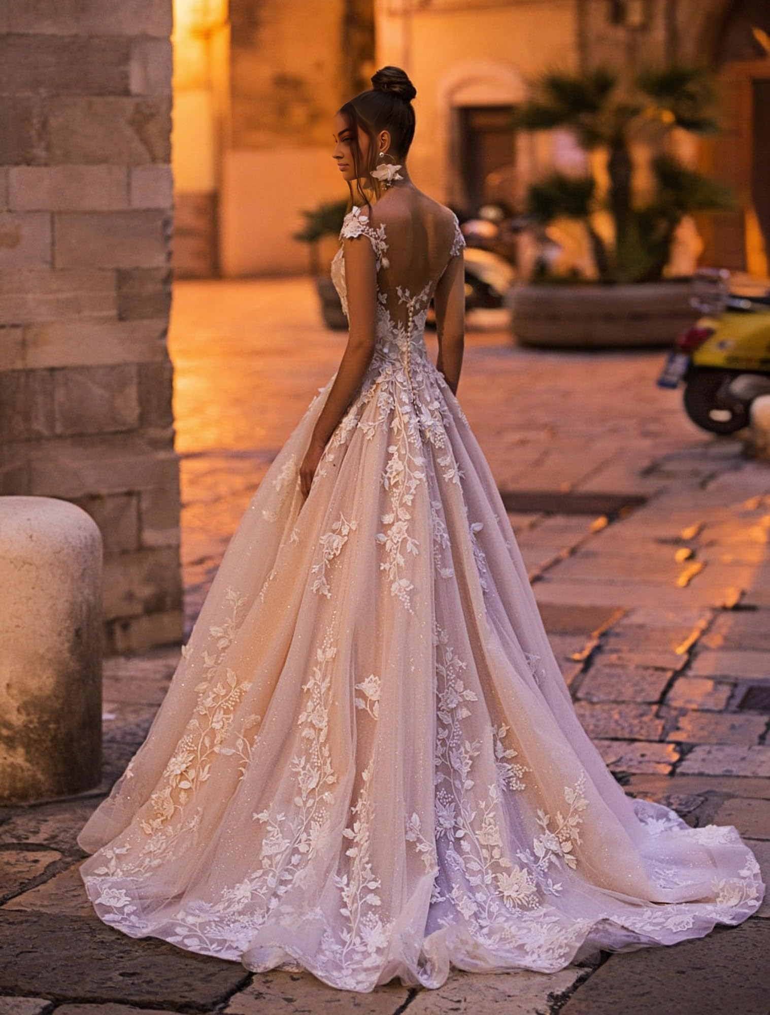 DingJiDress Wedding Dress A-Line V Back Sexy Elegant Glitter Lace Applique Floor Length Long Bridal Gown for Bride Formal Women's Dresses