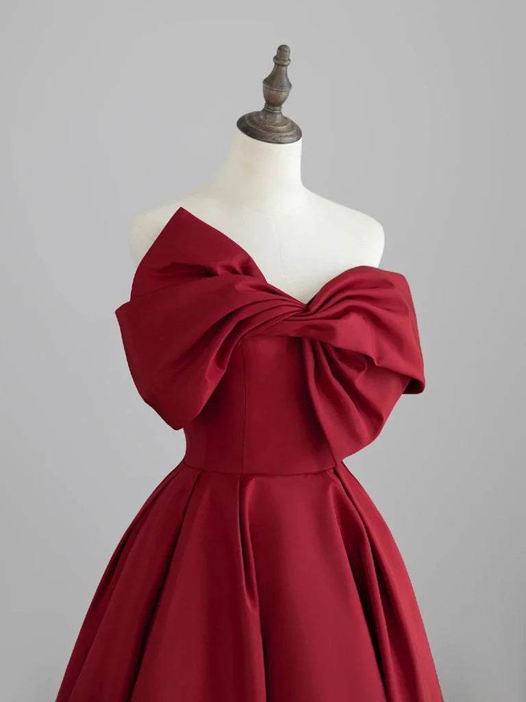 A-Line Satin Dark Red Long Prom Dress Dark Red Long Formal Dress