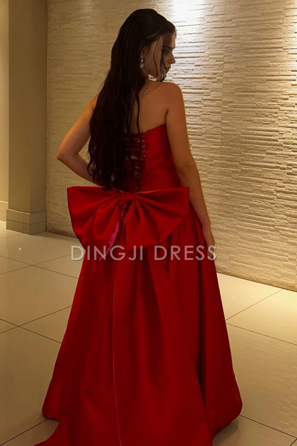 DingJiDress Charming A Line Strapless Long with Bowknot Exquisite Prom Dress