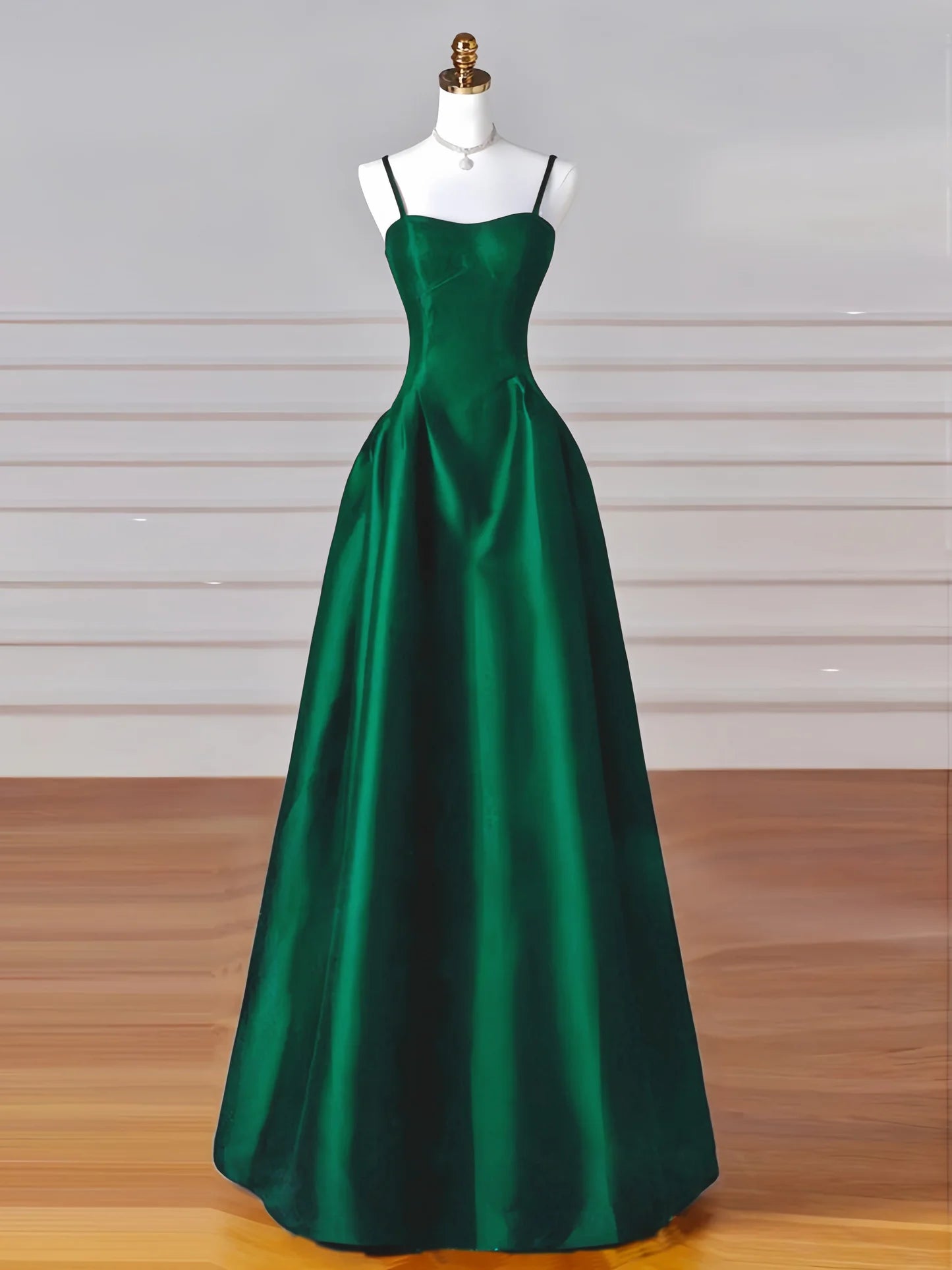Simple A-Line Satin Green Long Prom Dress Green Long Formal Dress