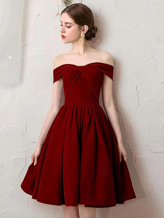 Off the Shoulder Burgundy Short Prom Off Shoulder Burgundy Homecoming Burgundy Formal Graduation Evening