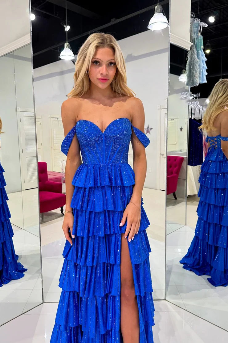 Cute A Line Off the Shoulder Royal Blue Prom Dresses