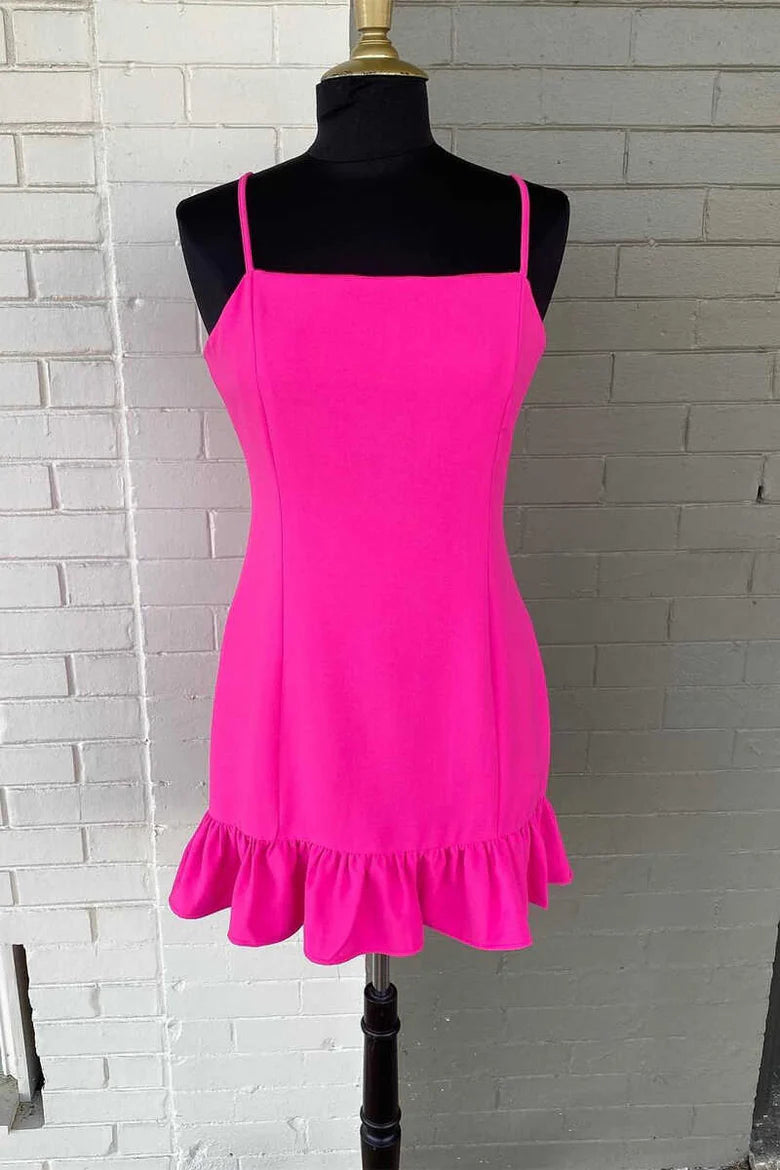 Royal Blue Straps Ruffled Mini Party Dress