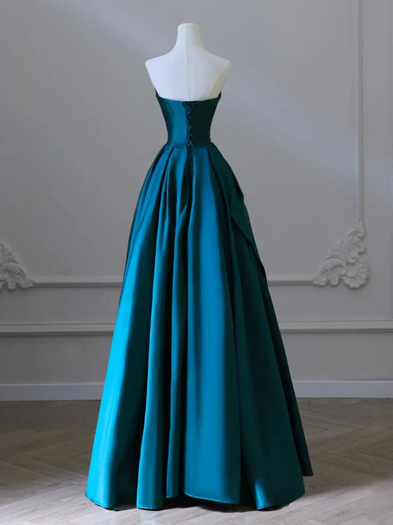 Green A-line Elegant Satin Long Dance Dress