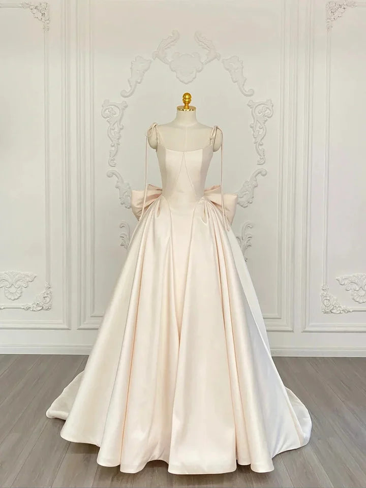 Light Champagne Satin Straps Party DressLight Champagne Satin Prom Dress