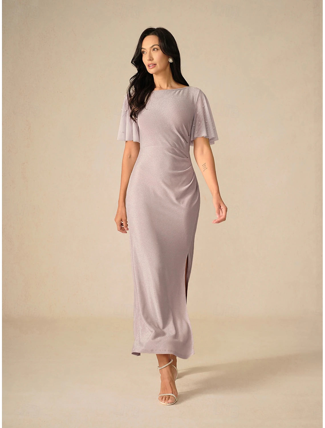 Women's Maxi Dress Sheath Dress Elegant Party Wedding Party Wedding Guest Solid Color Short Sleeve Crew Neck Pink Summer Spring Fall