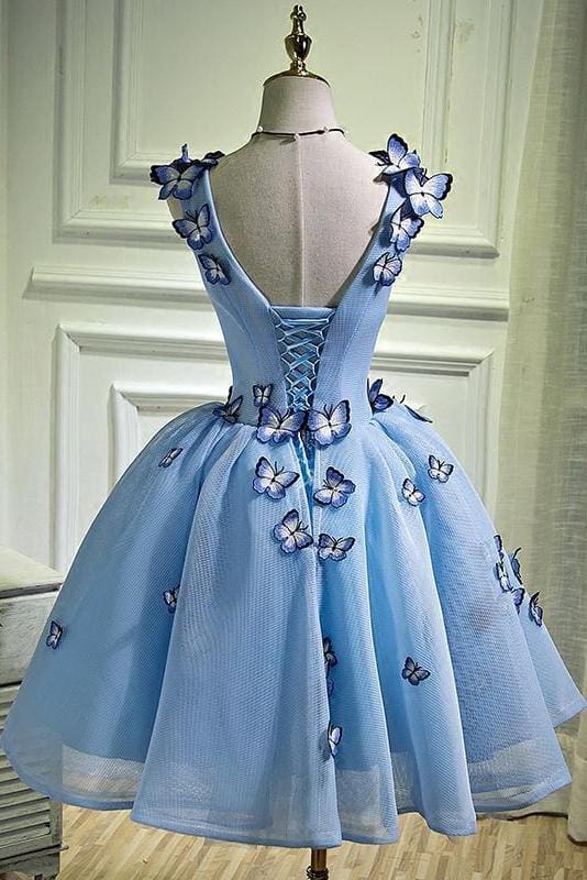 DingJiDress Short Prom Dress A Line V Neck Sleeveless Butterfly Flowers Exquisite Homecoming Dress