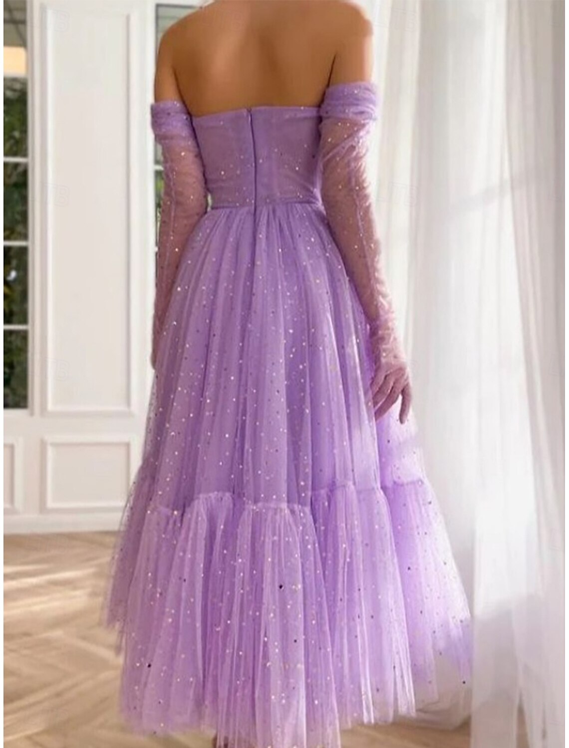 Women's Maxi Dress Party Dress Tulle Dress Elegant Sexy Formal Party Wedding Guest Engagement Regular Fit Plain Sleeveless Off Shoulder Purple Summer Spring Fall