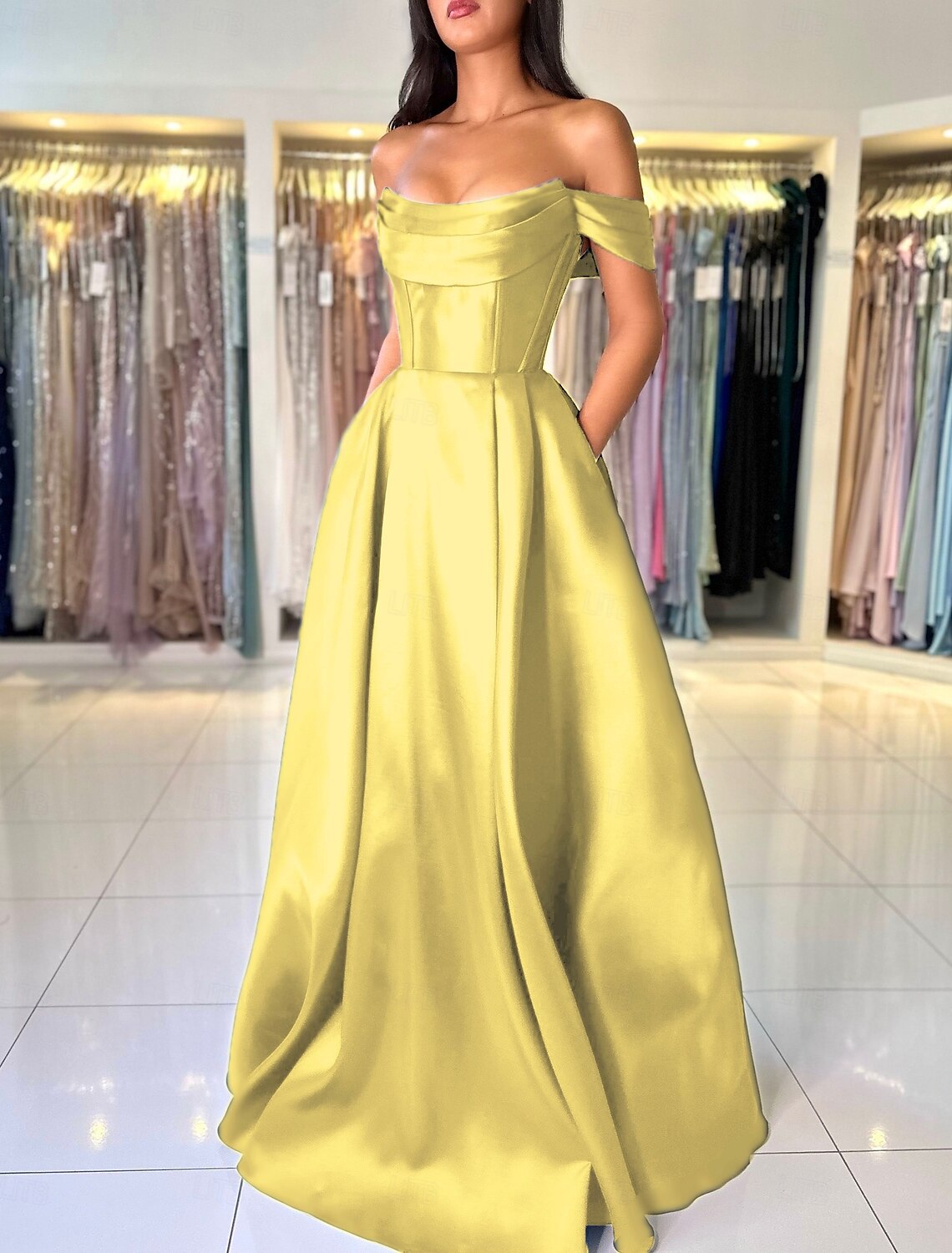 A-Line Evening Gown Elegant Dress Evening Party Birthday Floor Length Sleeveless Strapless Pocket Italy Satin Backless with Ruched Pocket