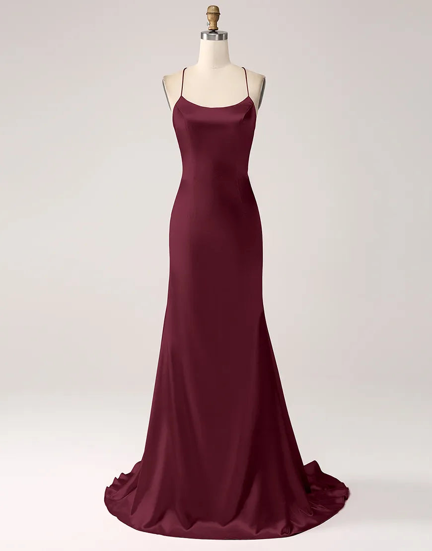 Simple and atmospheric long backless mermaid lace up party dress