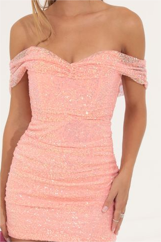 Charming Pink Sequins Off the Shoulder Pleated Short Homecoming Dress