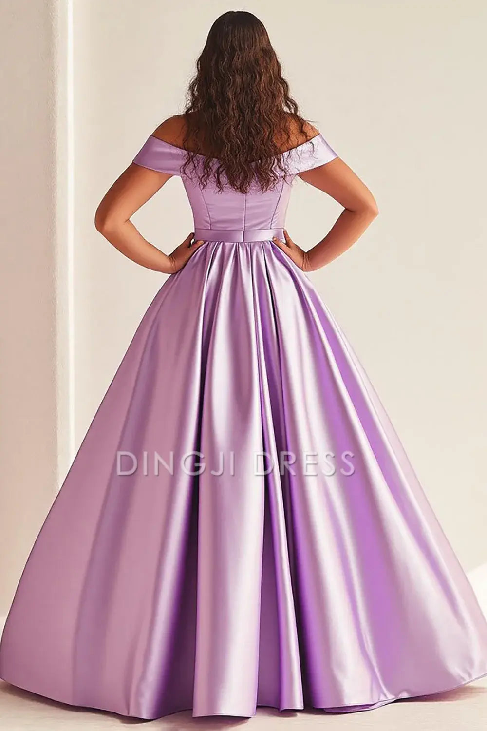 DingJiDress High Quality Dress Simple A Line Off Shoulder Satin Pleated Long Plus Size Elegant Prom Dress