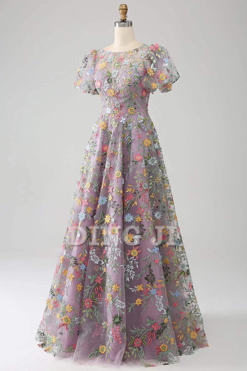 DingJiDress Prom Dress Lace Flower Round Neck Short Sleeves High Quality Exquisite Formal Women's Dresses Wedding Guests Dresses