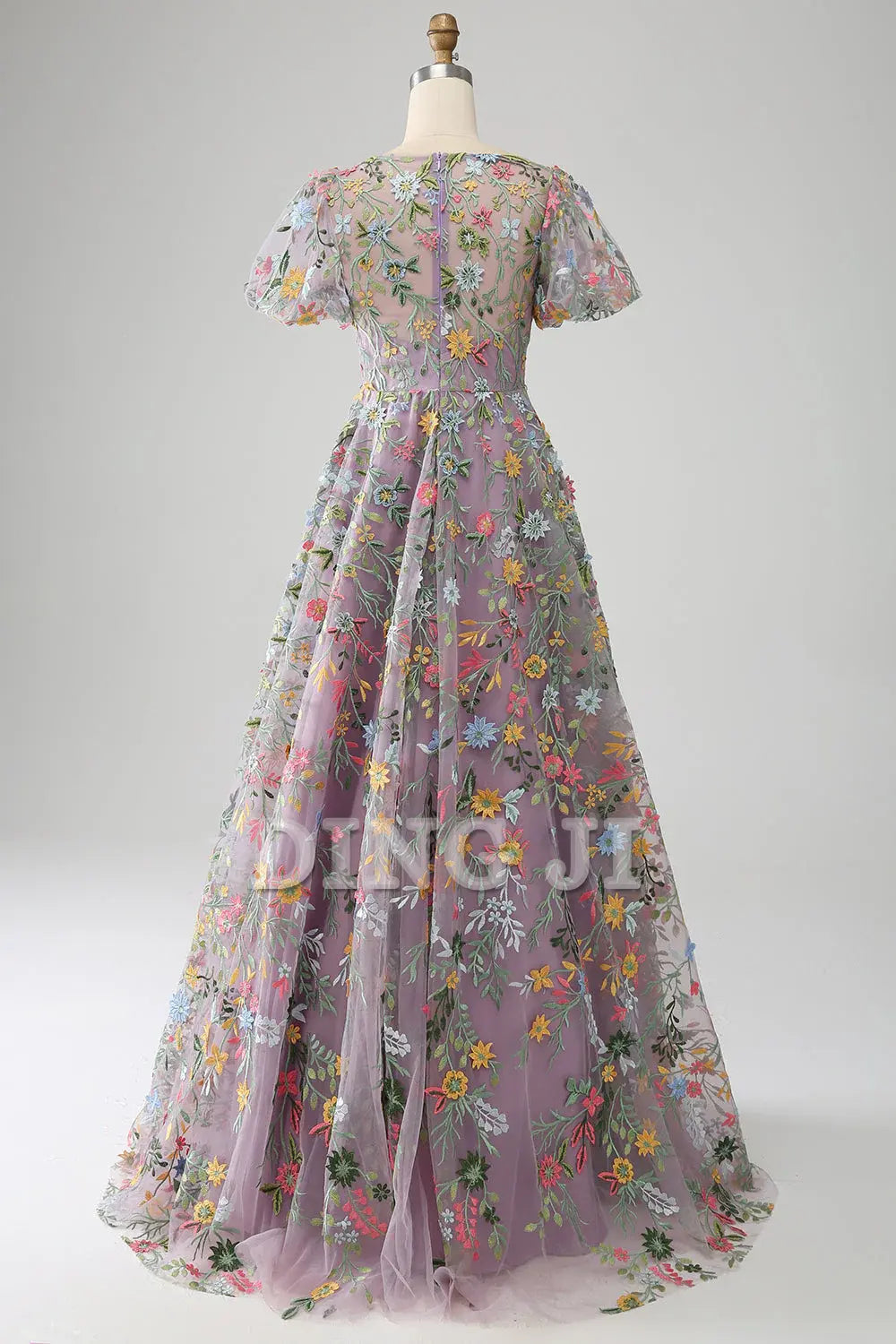DingJiDress Prom Dress Lace Flower Round Neck Short Sleeves High Quality Exquisite Formal Women's Dresses Wedding Guests Dresses