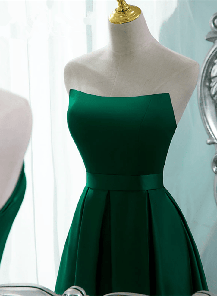 Green Satin Simple Long Party Dress with Leg SlitGreen A-ine Junior Prom Dress