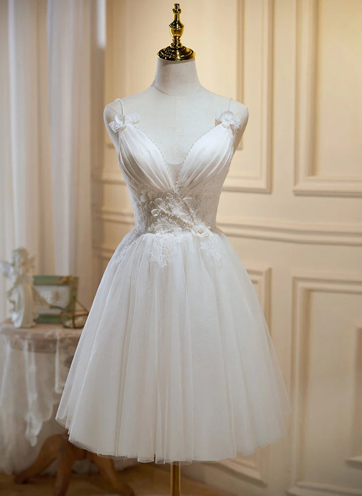 Ivory Tulle Short Party Dress Homecoming DressIvory Graduation Dress