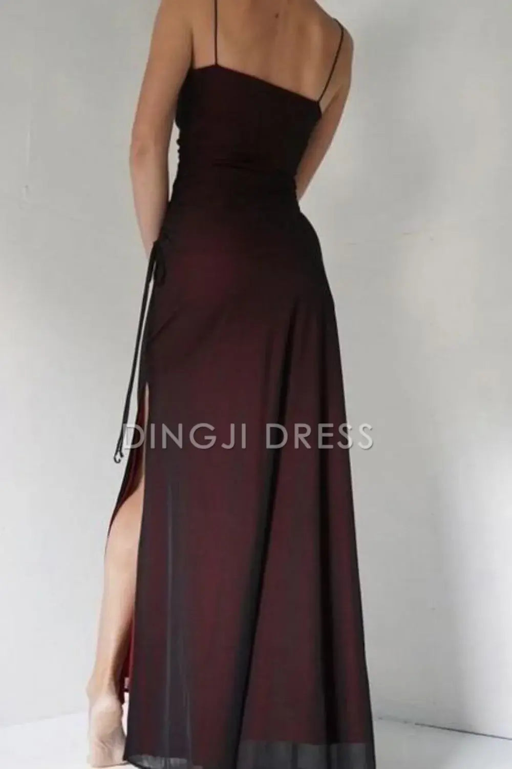 DingJiDress Elegant Sheath Spaghetti Straps Side Fork Long Charming Prom Dress
