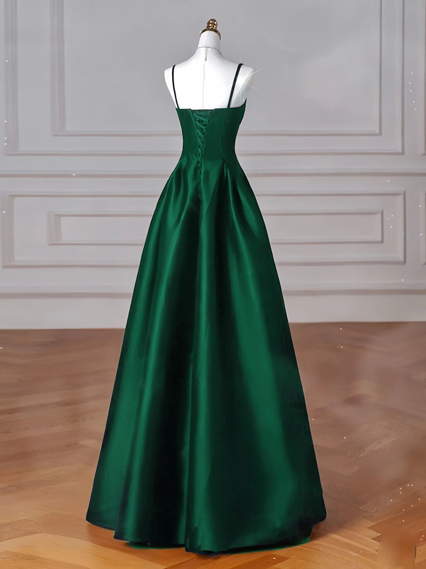 Simple A-Line Satin Green Long Prom Dress Green Long Formal Dress