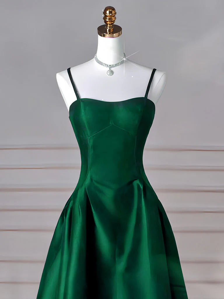 Simple A-Line Satin Green Long Prom Dress Green Long Formal Dress