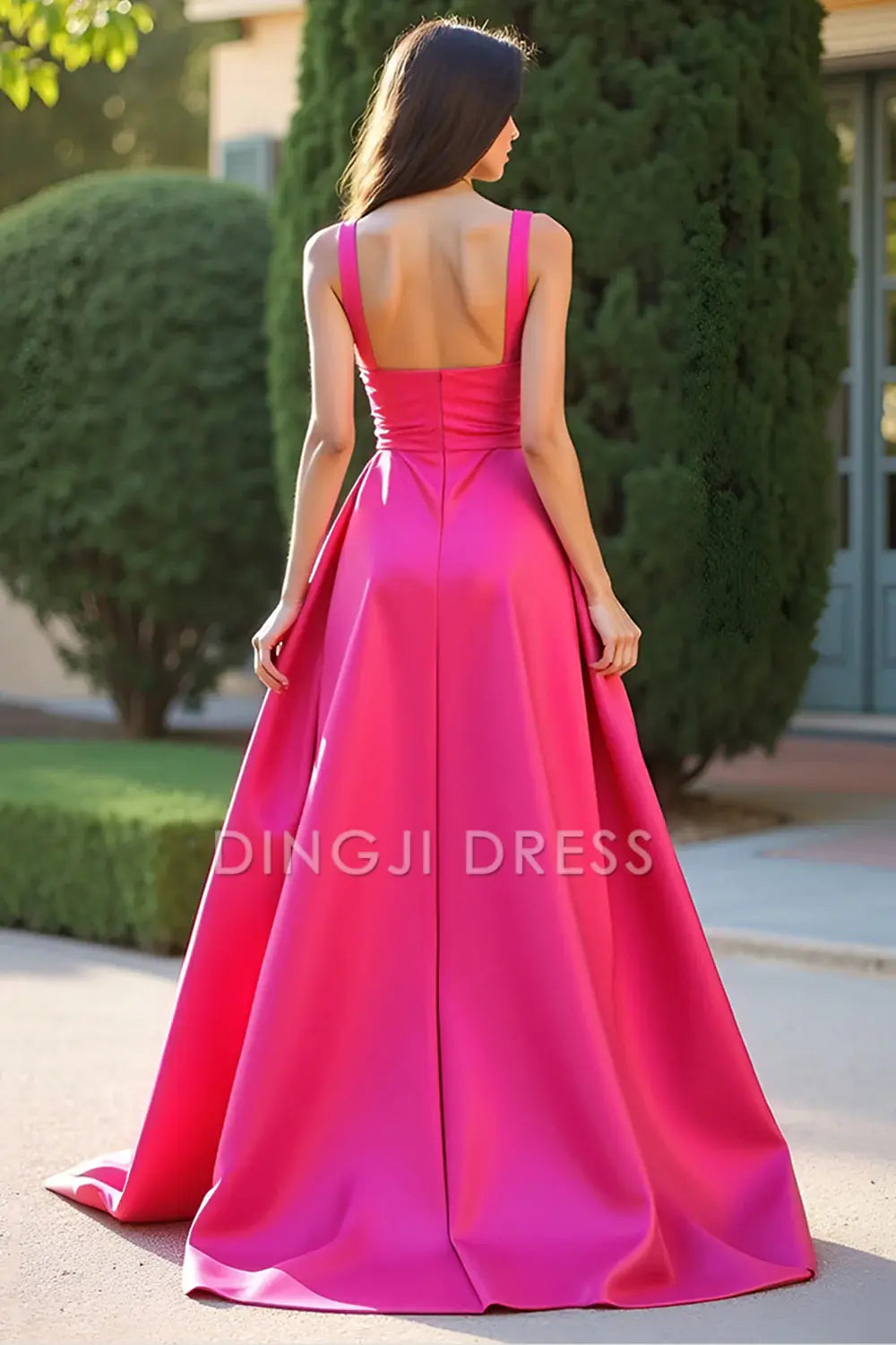 DingJiDress High Quality Dress Elegant A Line Square Neck Pleated Backless Simple Long With Slit Prom Dress