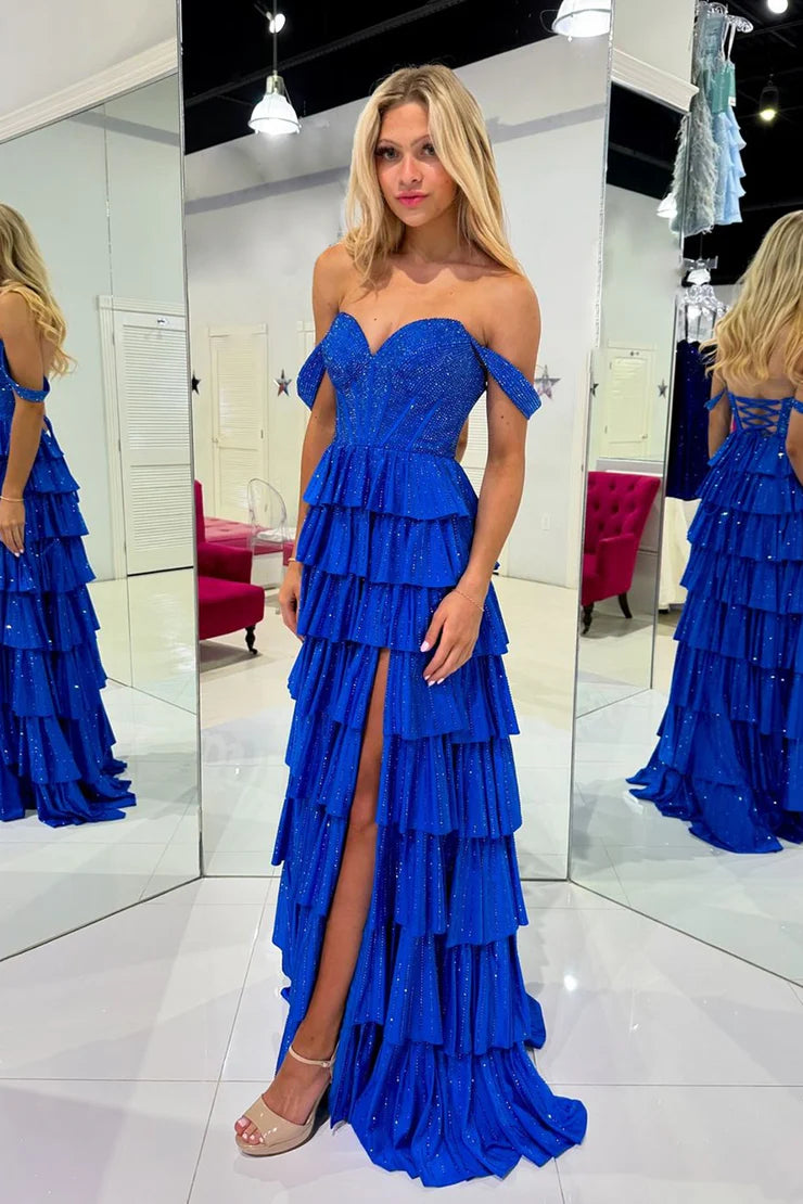 Cute A Line Off the Shoulder Royal Blue Prom Dresses