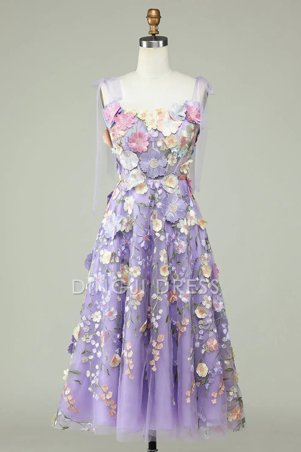 DingJiDress High Quality Dress Evening Dress Exquisite A Line Spaghetti Straps Tea Length With 3D Flowers Prom Dress