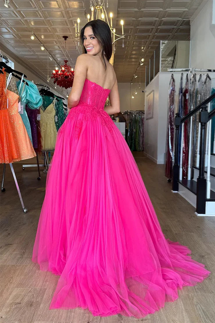 A Line Sweet Pink Chiffon Ball Dress with Stickers