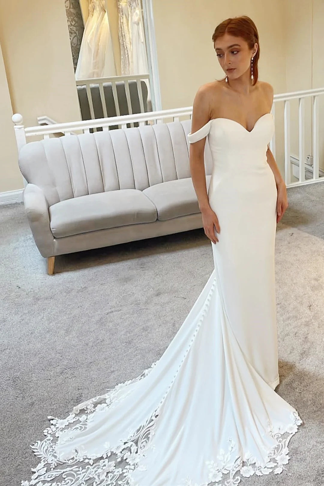 White Off-the-Shoulder Mermaid Long Bridal Gown