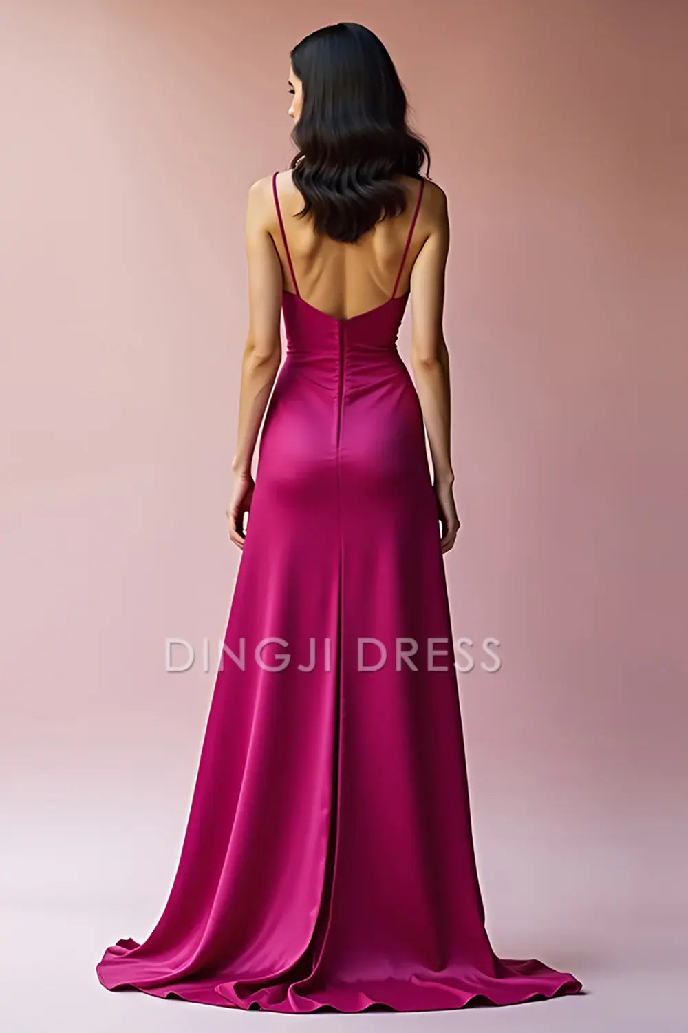 DingJiDress High Quality Dress Charming A Line Deep V Neck Spaghetti Strap Backless Long With Slit Prom Dress