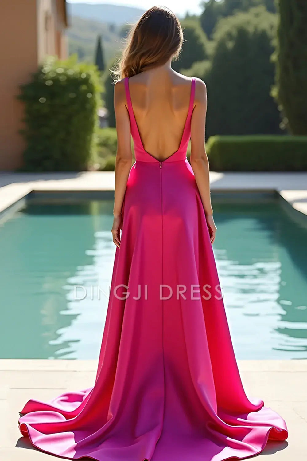 DingJiDress High Quality Dress Fashion A Line Spaghetti Strap Sweetheart Backless Long With Slit Prom Dress