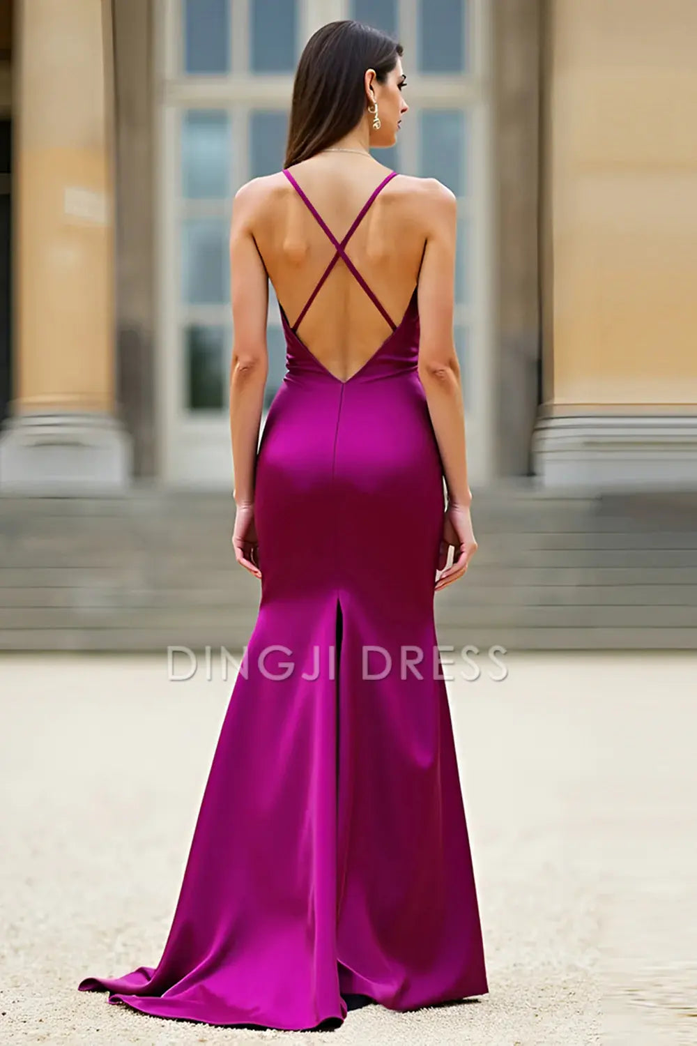 DingJiDress High Quality Dress Elegant Simple Mermaid Sheath Deep V Neck Spaghetti Straps Backless Long Prom Dress