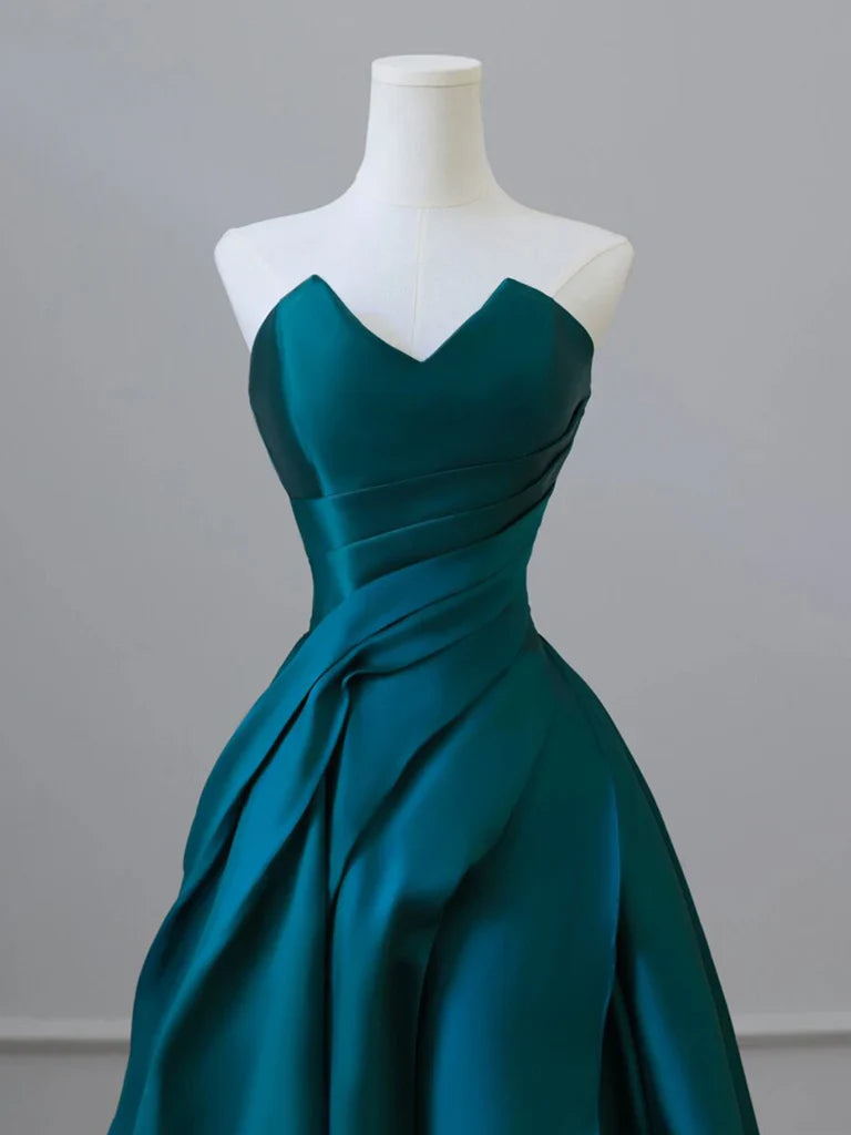 Green A-line Elegant Satin Long Dance Dress