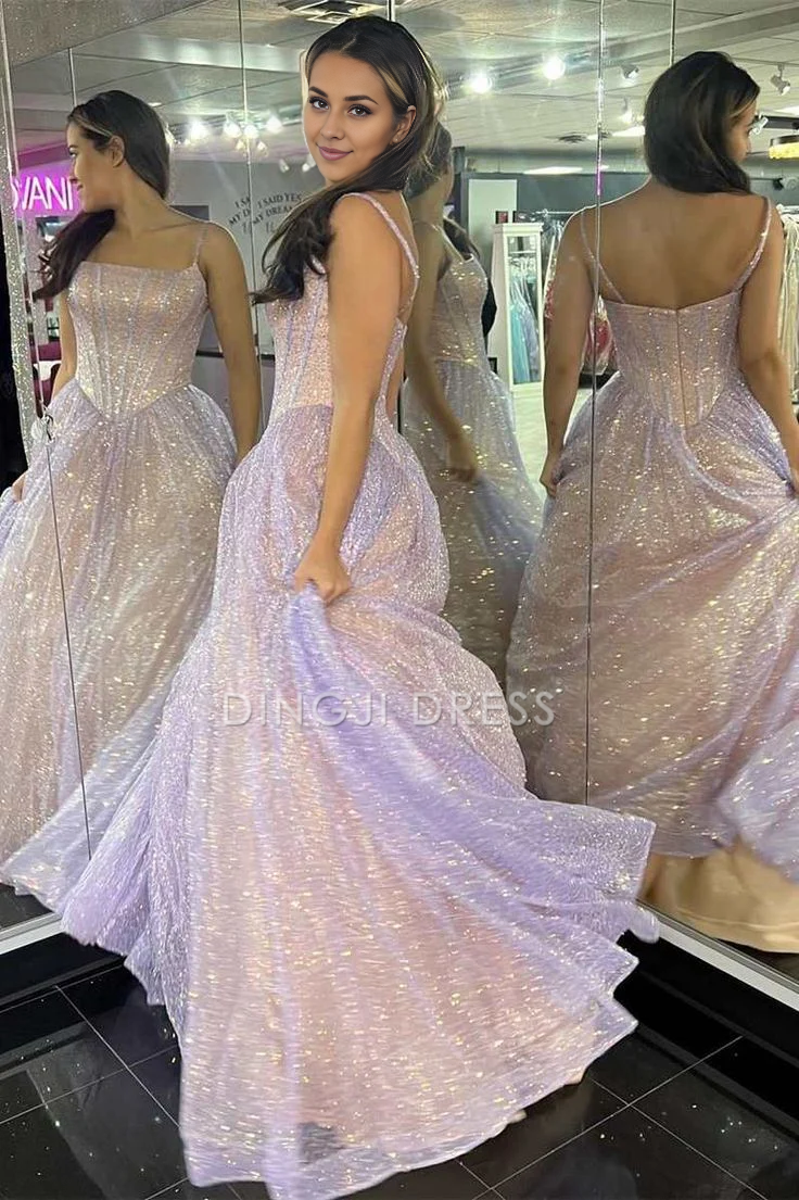 DingJiDress A-Line Spaghetti Strap Sequins Youthful High Quality Princess Prom Dress